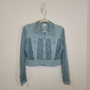 Vintage Nancy Bolen City Girl Cropped Jacket Linen w/ Lace Inset & Sleeve Size 8